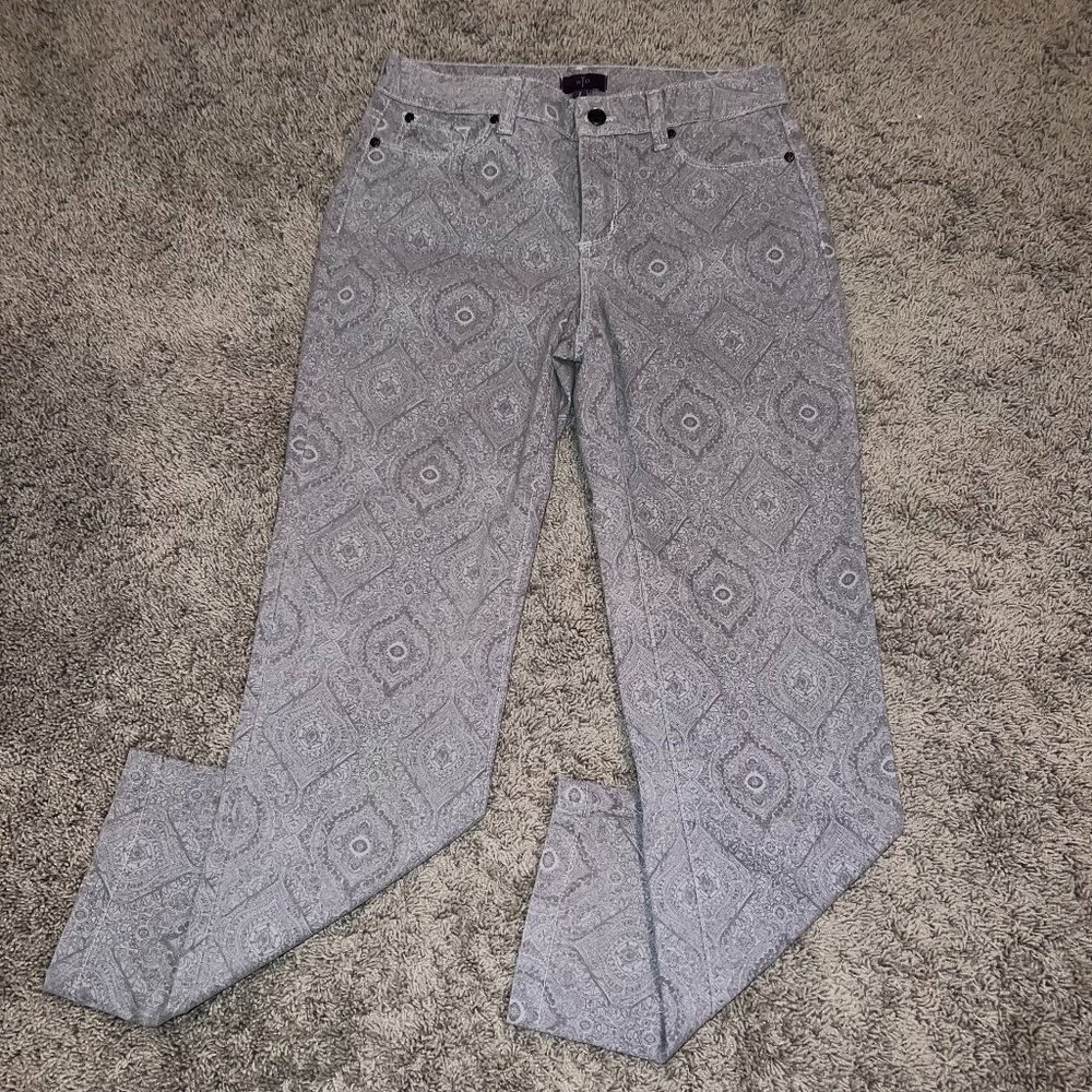 Women's NYDJ Size 2 Gray Paisley Made in USA Made Stretch Pants 30x28